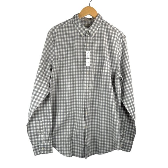 J.Crew‎ Secret Wash Organic Cotton Poplin Shirt For Men gingham sz LT - Picture 1 of 7